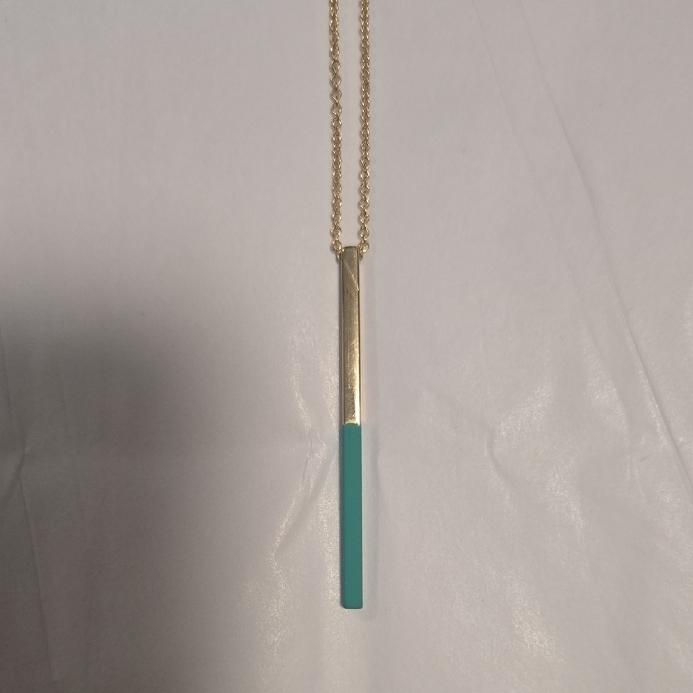 Marlyn Schiff Gold and Turquoise Pendant Bar Necklace - Picture 8 of 9
